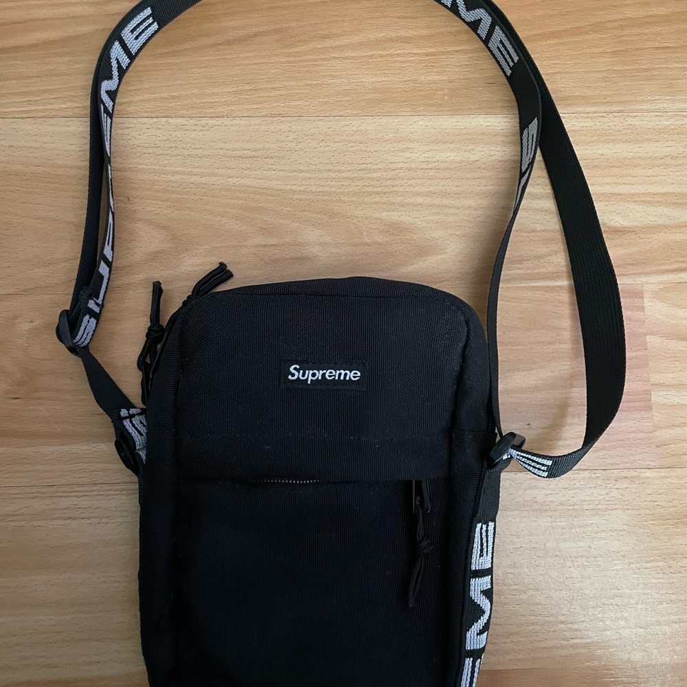 Supreme Black Bag with Logo Strap